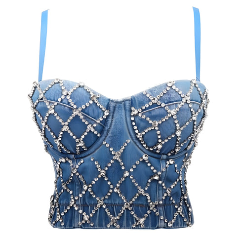 The Bermuda Crop Top Rhinestone Denim Camisole 0 SA Styles S 