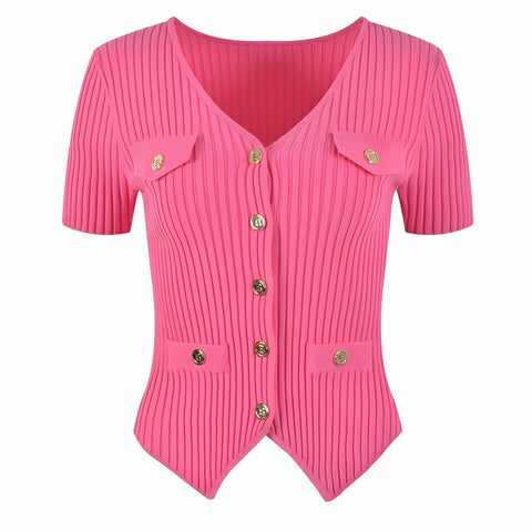 The Cadence Short Sleeve Knitted Blouse - Multiple Colors 0 SA Styles Fuchsia S 