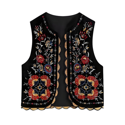 The Aurelia Velvet Embroidered Waistcoat - Multiple Colors SA Formal Black 2XS 