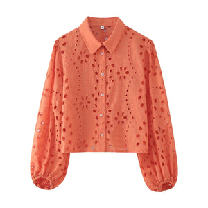 The Estelle Hollow Out Embroidered Top Saint Ashley Orange S 