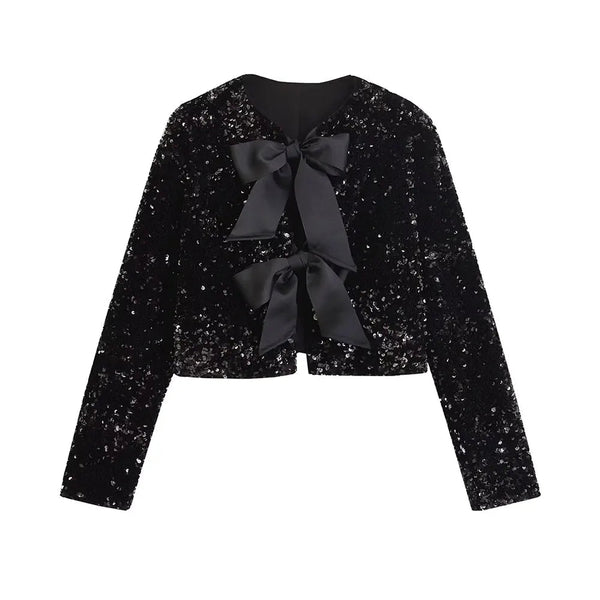 The Elysia Cropped Sequin Jacket Saint Ashley Black XS 