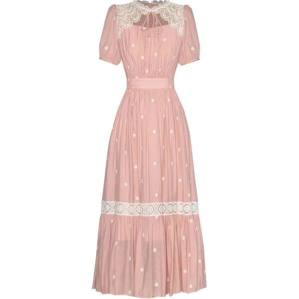 The Opal Short Sleeve Embroidered Dress Saint Ashley Pink S 