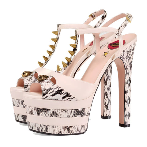 The Amari Platform Studded Open-Toe High Heel Pumps - Multiple Colors 0 SA Styles Snakeskin EU 34 / US 4.5 