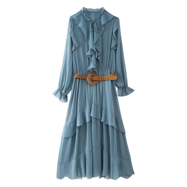 The Vesper Long Sleeve Ruffled Dress Saint Ashley XS 