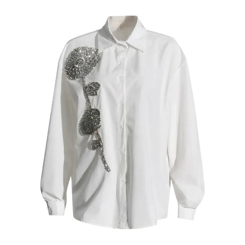 The Portia Long Sleeve Lapel Shirt Saint Ashley White S 