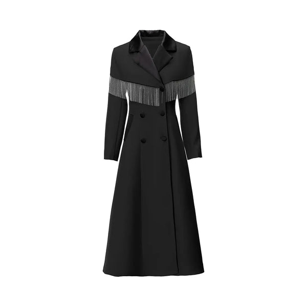 The Alaric Long Sleeve Tassels Trench Coat Saint Ashley Black S 