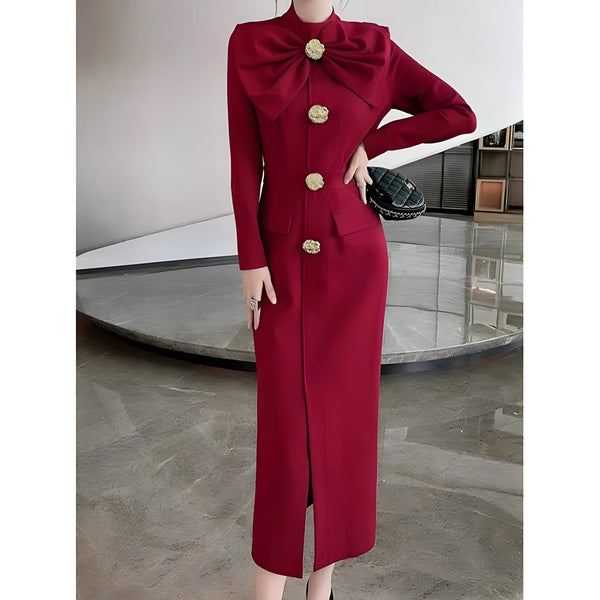 The Antonia Long Sleeve Midi Dress - Multiple Colors SA Formal Red S 