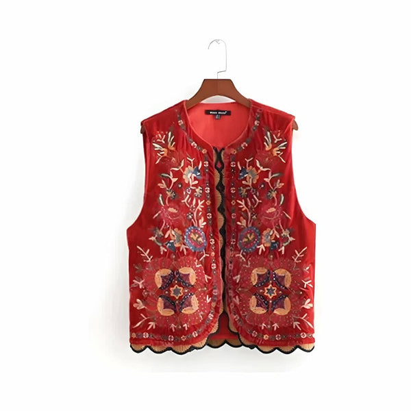 The Aurelia Velvet Embroidered Waistcoat - Multiple Colors SA Formal Red 2XS 