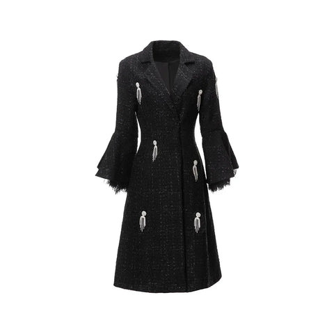 The Diamond Flare Sleeve High Waist Long Coat Saint Ashley Black S 