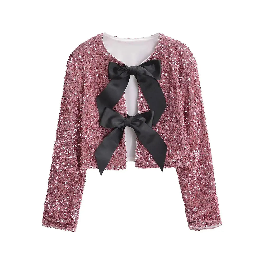 The Elysia Cropped Sequin Jacket Saint Ashley Pink XS 