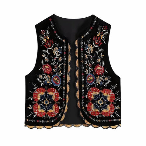 The Aurelia Velvet Embroidered Waistcoat - Multiple Colors SA Formal Black 2XS 