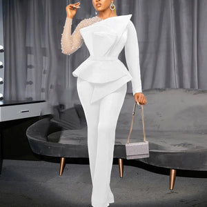 The Eulalia Long Sleeve Beaded Jumpsuit Saint Ashley White S 