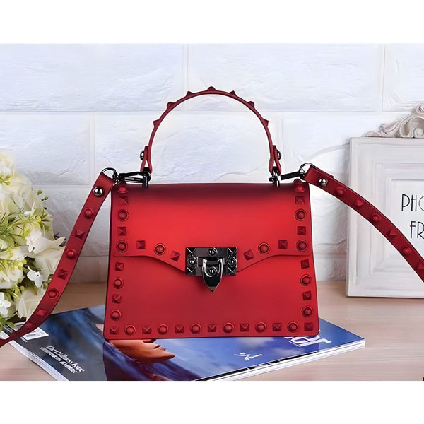 The Torino Studded Handbag Purse - Multiple Colors Luke + Larry Red 