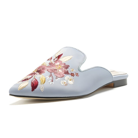 The Flora Satin Mules Slip On Loafers - Multiple Colors Luke + Larry Light Blue EU 35 / US 5 