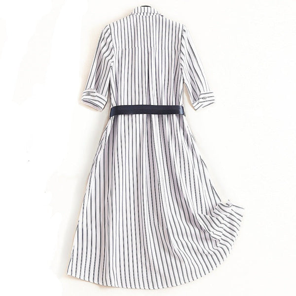 The "Blake" Satin Striped Short Sleeve Dress Hypersku 