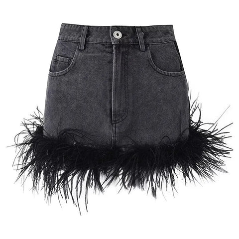 The Ostrich High-Waist Denim Mini Skirt 0 SA Styles S 