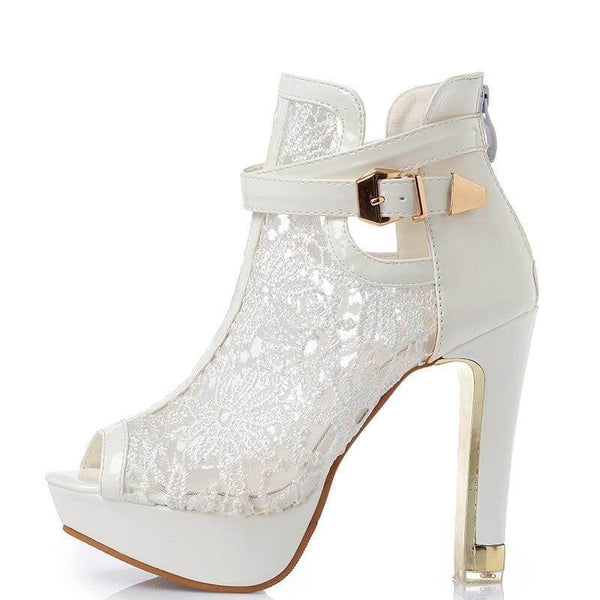 The "Celeste" Lace High Heel Pumps - Multiple Colors Luke + Larry White EU 35 / US 5 