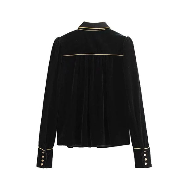 The Louise Velvet Bow Tie Blouse xiaoxiaozi Store 