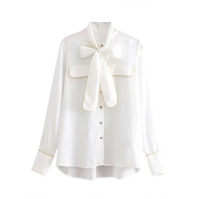 The Nadine Bow Tie Blouse - White Luke + Larry S 