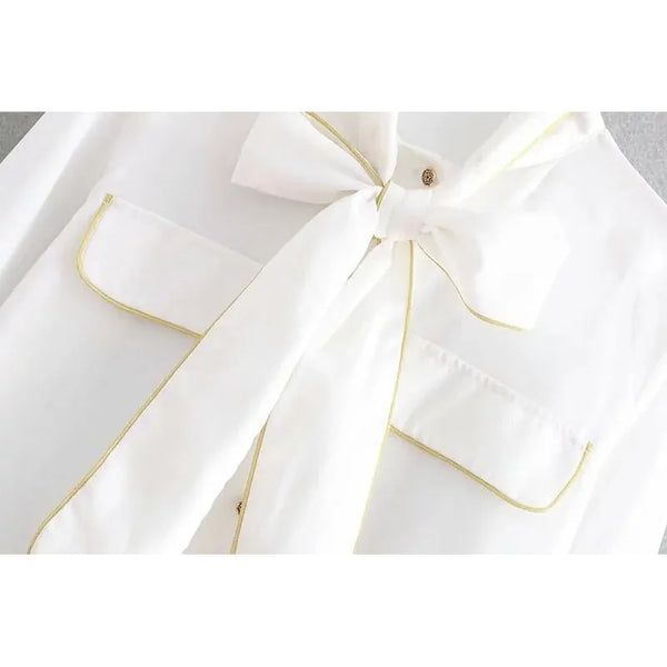 The Nadine Bow Tie Blouse - White Luke + Larry 